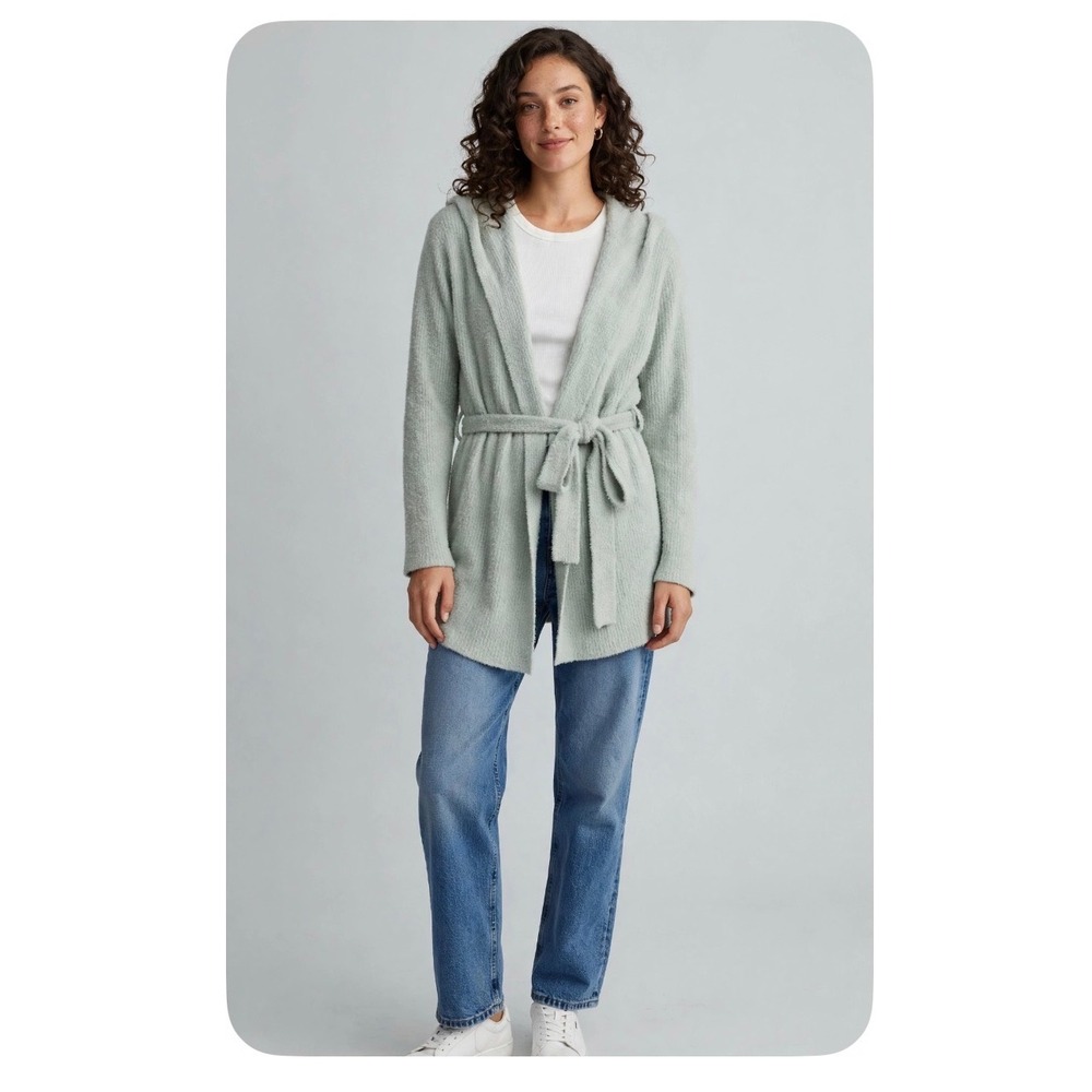 Barefoot Dreams CozyChic Lite Hooded Wrap Cardigan Seafoam Green L
